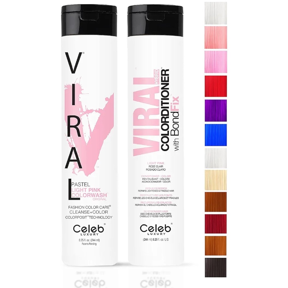 Celeb Luxury Viral Pastel Light Pink Colorwash Shampoo & BondFix Rebuilder Vegan